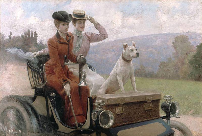 Julius LeBlanc Stewart Les Dames Goldsmith au bois de Boulogne en 1897 sur une voiturette